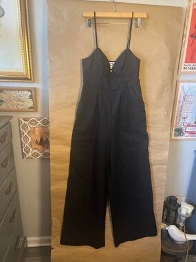 Black Spaghetti-Strap Wide-Leg Jumpsuit
